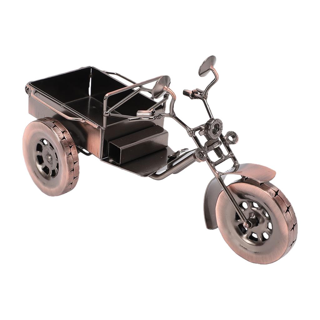 Three Wheel Metal Art Iron Motorcycle Figurine Ornament Handmade Stationery Storage Organizer Desk Decor for Home Office