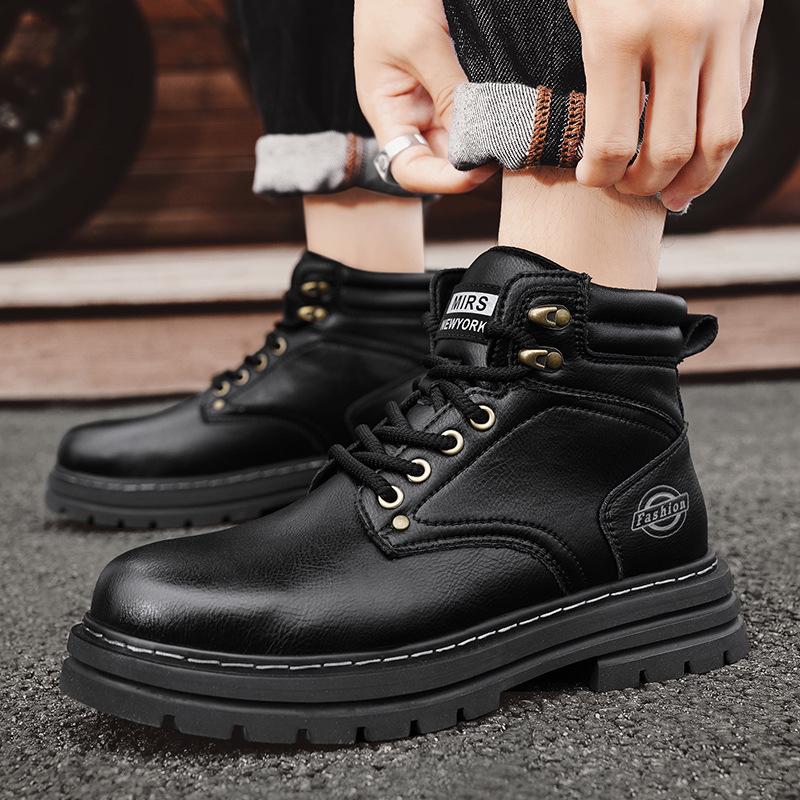 Foreign Trade Hot-selling Couple Models 2025 Autumn New Leather Thick-soled Outdoor Leisure Heightening Thick-soled Martin Boots