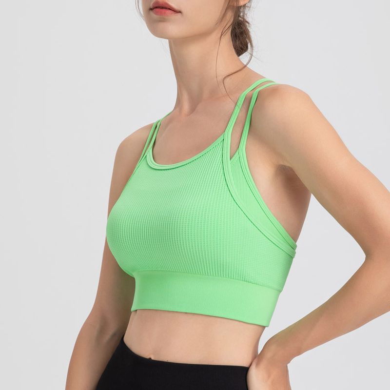 One-Piece Fixed Back Fake Two-Piece Sports Intimates Women's Bubble Wrap Push-up Running Yoga Workout Clothes Bra Vest