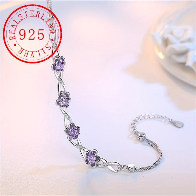 sterling silver plum blossom bracelet, silver-plated with inlaid flower links