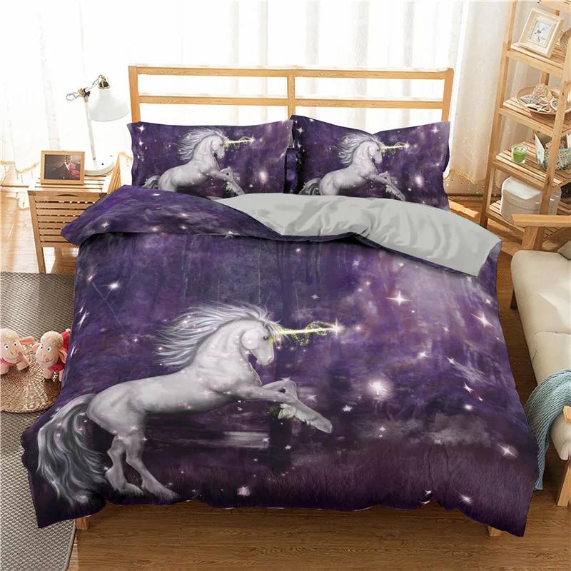 Bettbezug mit weißem Drachenpferd, 3D-Einhorn-Bettwäscheset für Teenager und Kinder, Mikrofaser, Western-Cowboy-Bettbezug mit Kissenbezügen