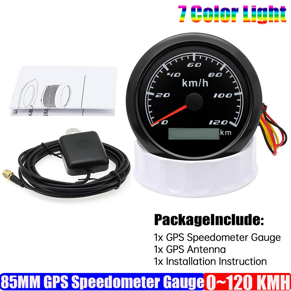 Auto KFZ Marine Boot 85mm GPS Tachometer Anzeige mit GPS Antenne 7 Farben Hintergrundbeleuchtung Geschwindigkeitsmesser 30KMH,60KMH,120KMH,200KMH,300KMH
