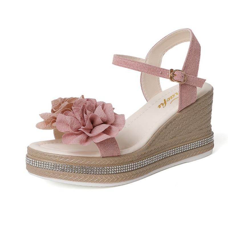 Niche Sandals Women's Summer Summer New with Skirt One-word with Wedge Heel Thick-soled Heightening Shoes