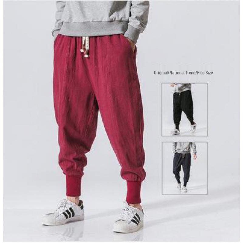 2025 Spring Men's Cotton Linen Harem Pants - Casual, Chinese Style, Plus Size, Loose Fit Joggers