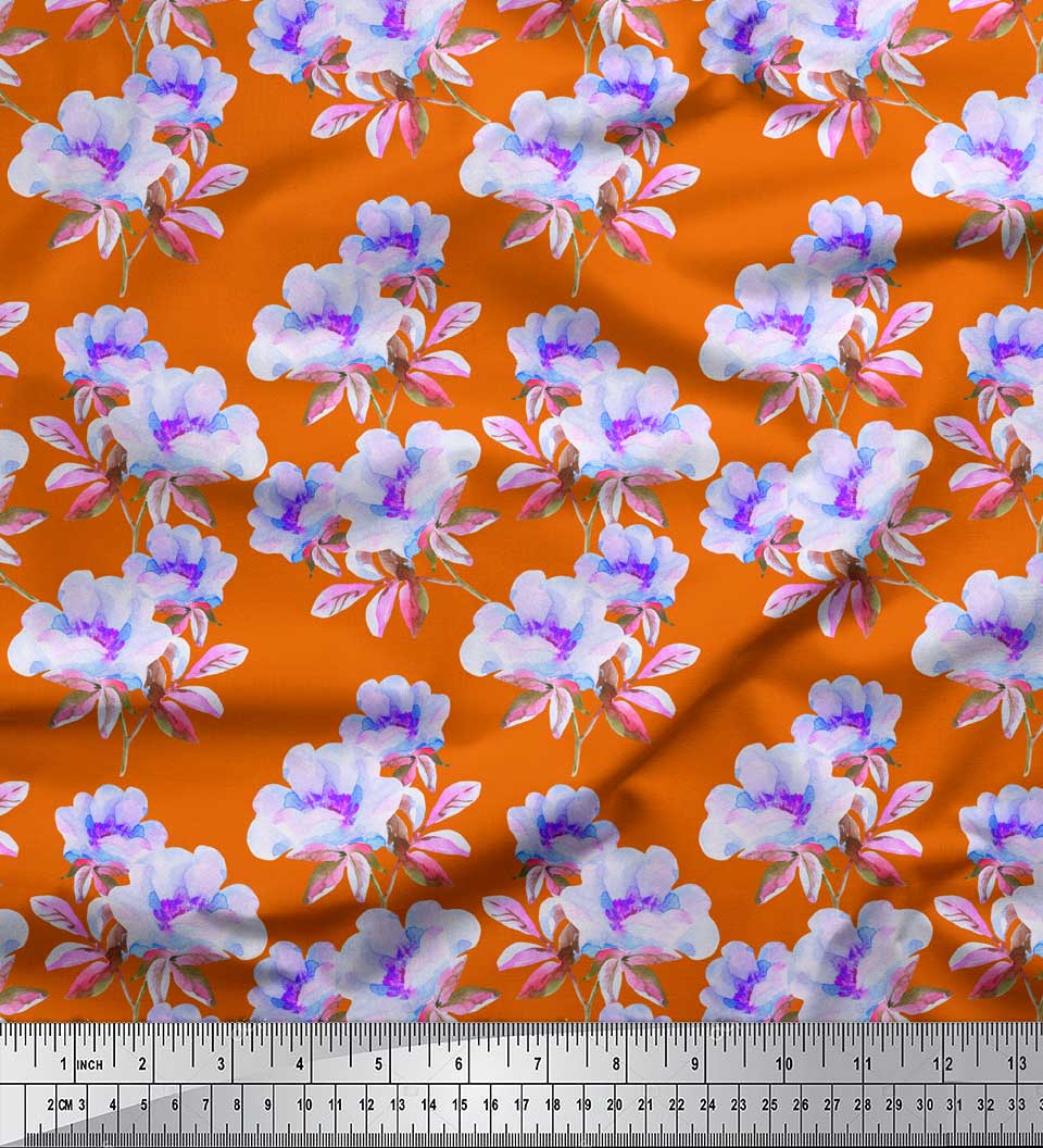 

Soimoi Green Japan Crepe Satin Fabric Flower & Leaves Watercolor Print Sewing Fabric metre 42 Inch 42 Inch Wide - Poly Crepe помаранчевий