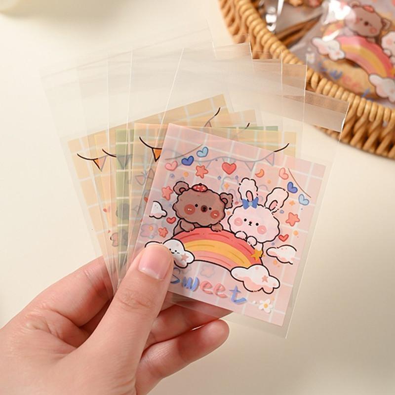 100Pcs/pack 10x10cm Plastic Cartoon Animal Self-Adhesive Cookie Snack Candy Snowflake Crispy Packaging Bags Birthday Party Gift