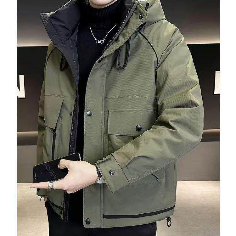 Men's Fashionable Hooded Down Jacket: Versatile, Trendy, Thickened, Windproof Coat for Outdoor Wear