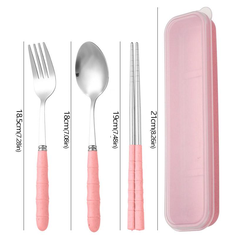 3pcs/set Tableware Set Stainless Steel Chopsticks Fork Spoon Set Travel Flatware With Box Lunch Tableware Kitchen Accessories
