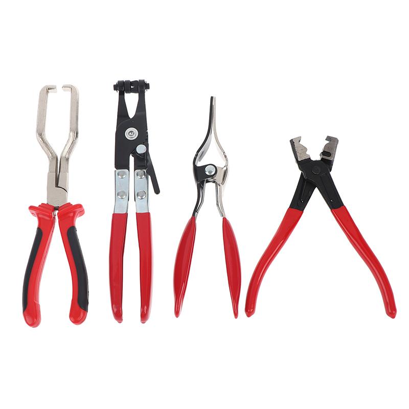Universal Hose Clamp Pliers 4Pcs Set for Car Oil Pipe Separation Heavy Duty Filter Clamp Tools Mechanic Engine Repairs