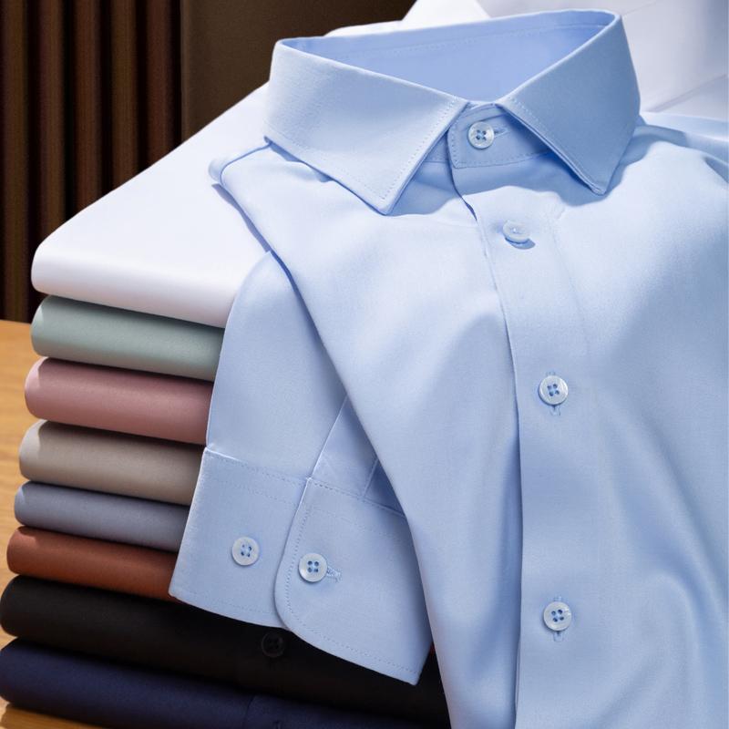 New Anti-Wrinkle Mens Shirts Long Sleeve Dress Shirts For Slim Fit Camisa Social Business Blouse White Shirt Blue Shirt