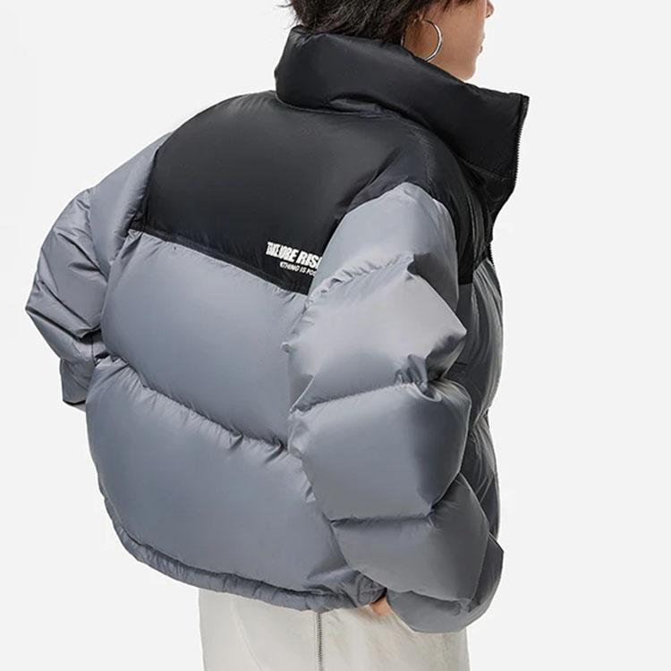 Li-Ning Color Block Water Resistant Loose Short Down Jacket Women Outerwear Gray AYMT318-5