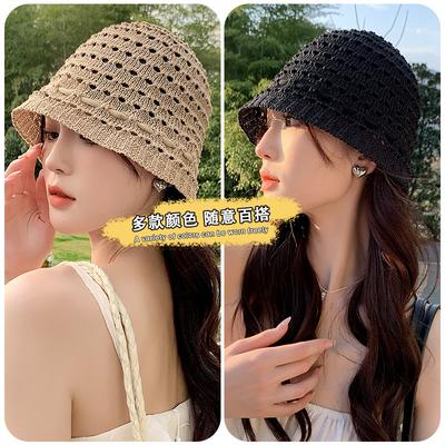 Summer Hat Women's Knitted Niche Design Basin Hat Sunshade Sun Hat Versatile Solid Color Bucket Hat