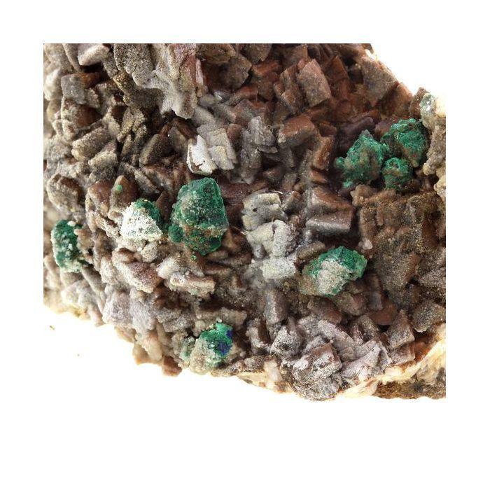 Pierres et Minéraux. Ankerite + Chalcopyrite + Malachite. 820.0 ct. Millau, Aveyron, Occitanie, France.