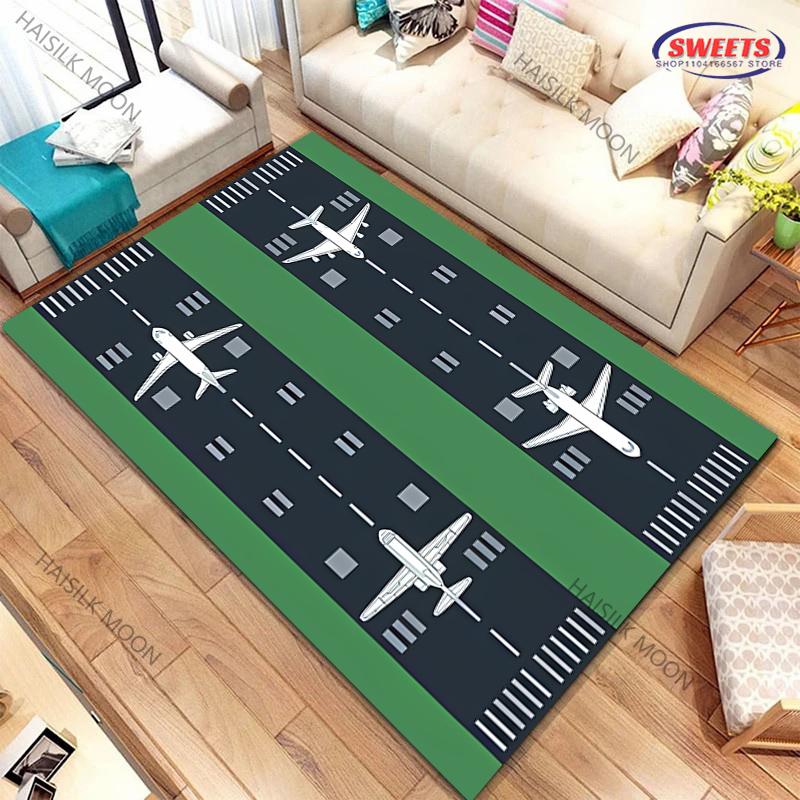 17 Style Airport Landing Strips Top View Aircraft Carpet Rug for Bedroom Living Room Home Sofa Decor, Kids Non-Slip Decor Mats