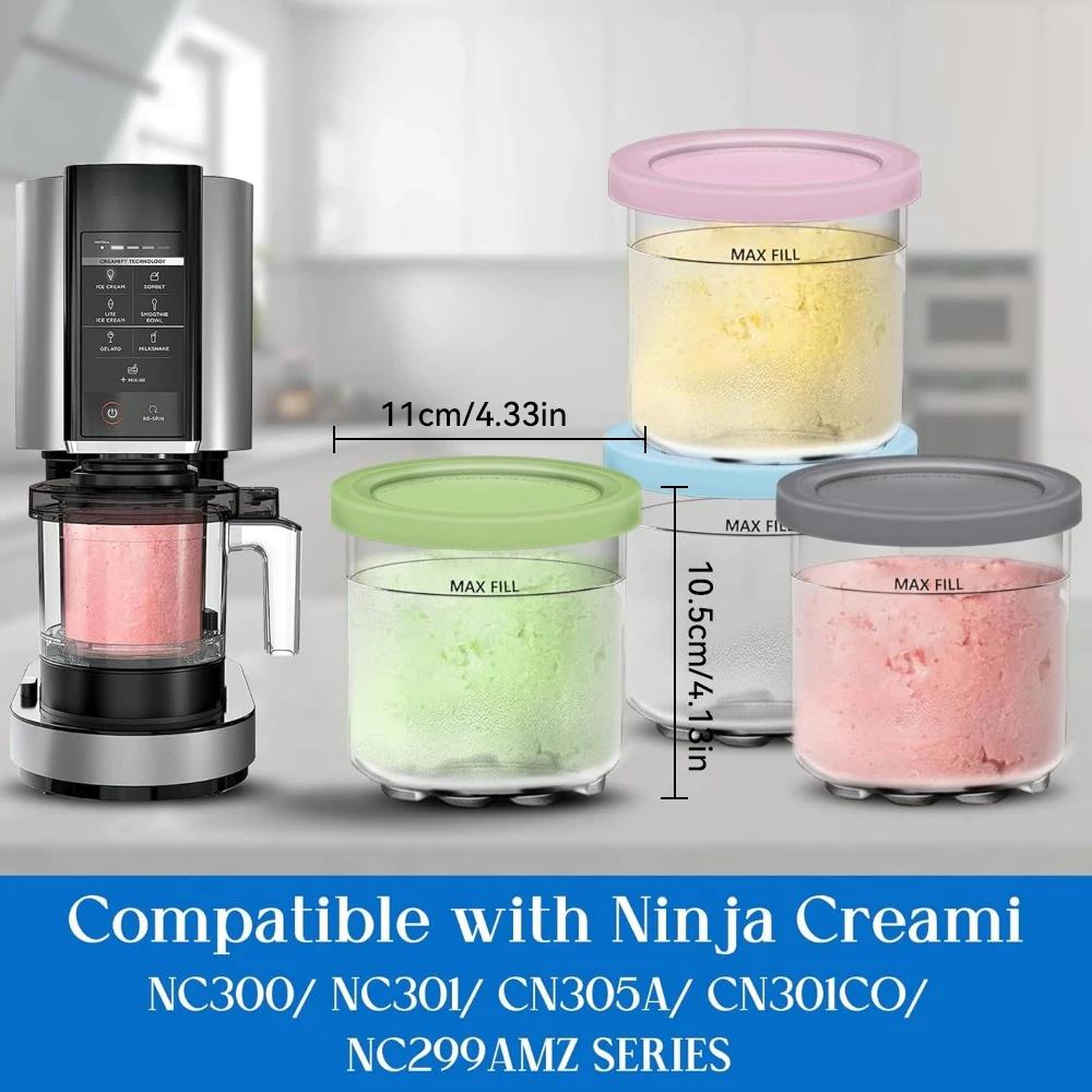 4 Pack Creami Pints with Lids, Replacement Ice Cream Containers Compatible with Ninja Creami, Reusable Storage Jars for Homemade Ice Cream & Smoothie
