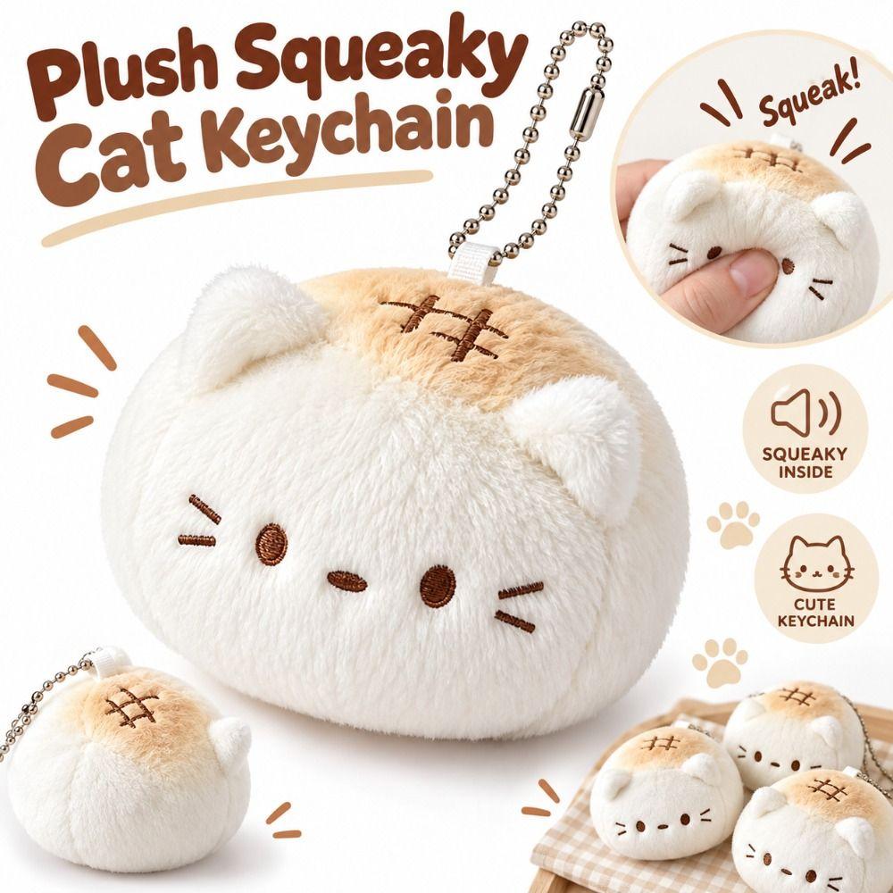 Soft Fluffy Cat Plush Keychain Squeaky Sound Fluffy Cat Bag Charm Birthday Gift