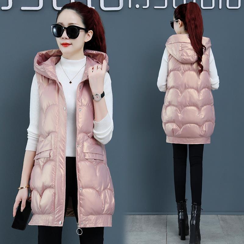 Cotton-padded vest leave-in women's autumn and winter new medium and long vest glossy down cotton vest jacket