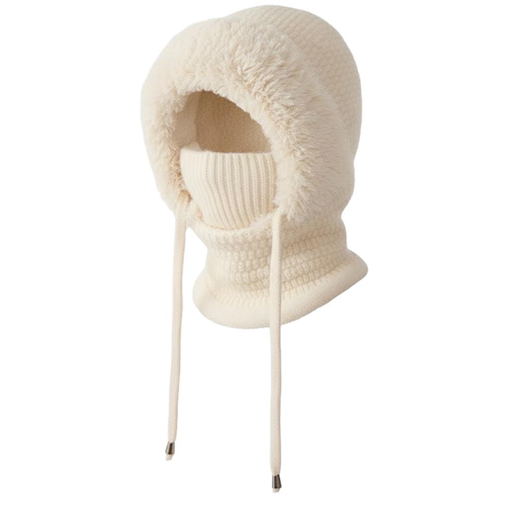Women Fleece Lined Knit Hat Set with Scarf and Mask Women 3 in 1 Windproof Beanie Hat Hooded Skull Cap Cold Weather Protection