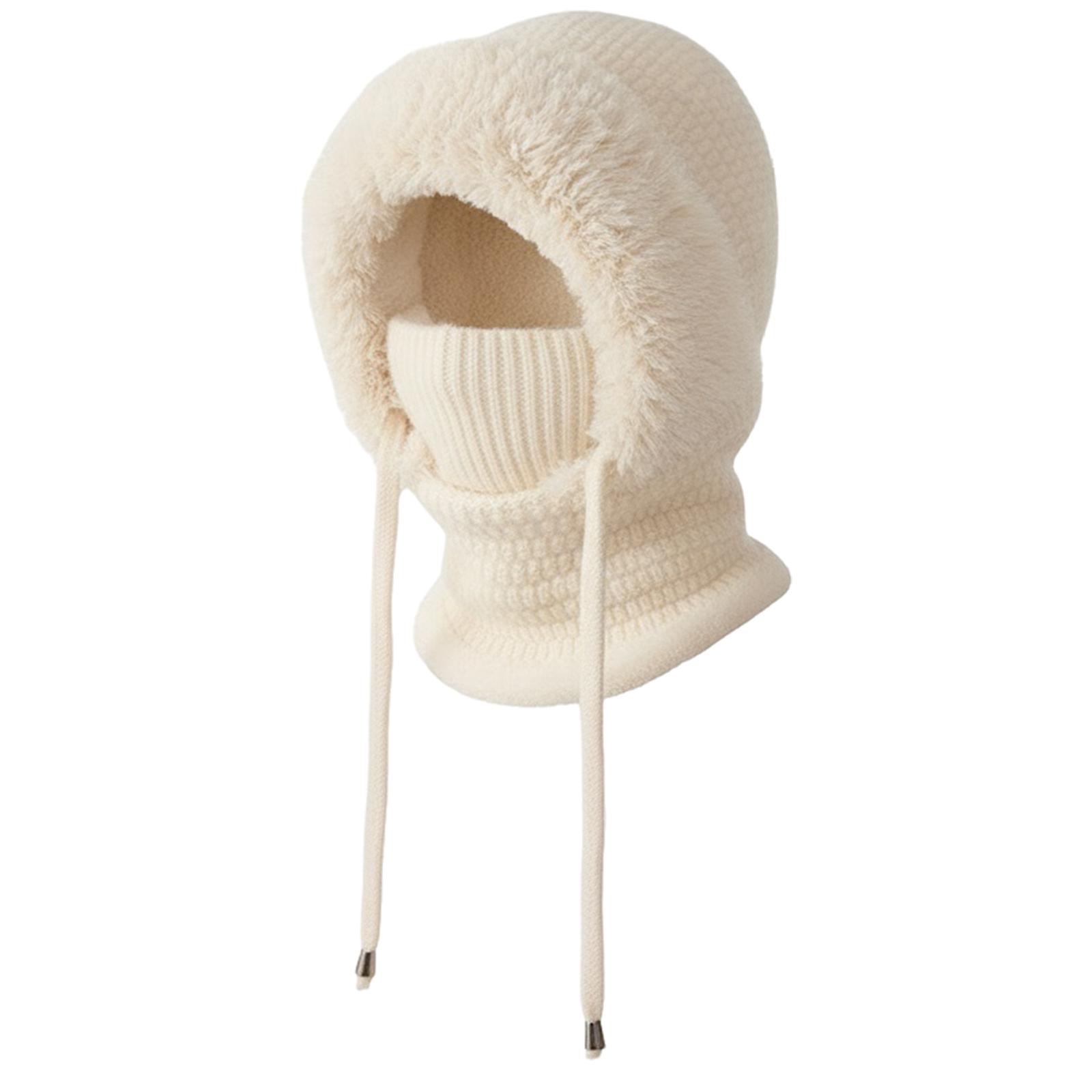 3 in 1 Beanie Hat with Scarf and Mask Winter Warm Women Knitted Beanie Hat Fleece Lined Winter Scarf Mask Set Snow Caps Hats бежевый