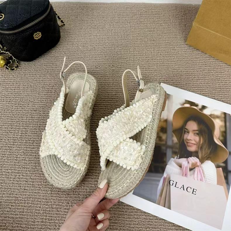Foreign trade sandals women wear new retro fairy wind full hemp rope bottom Roman beach sandals in summer 2025