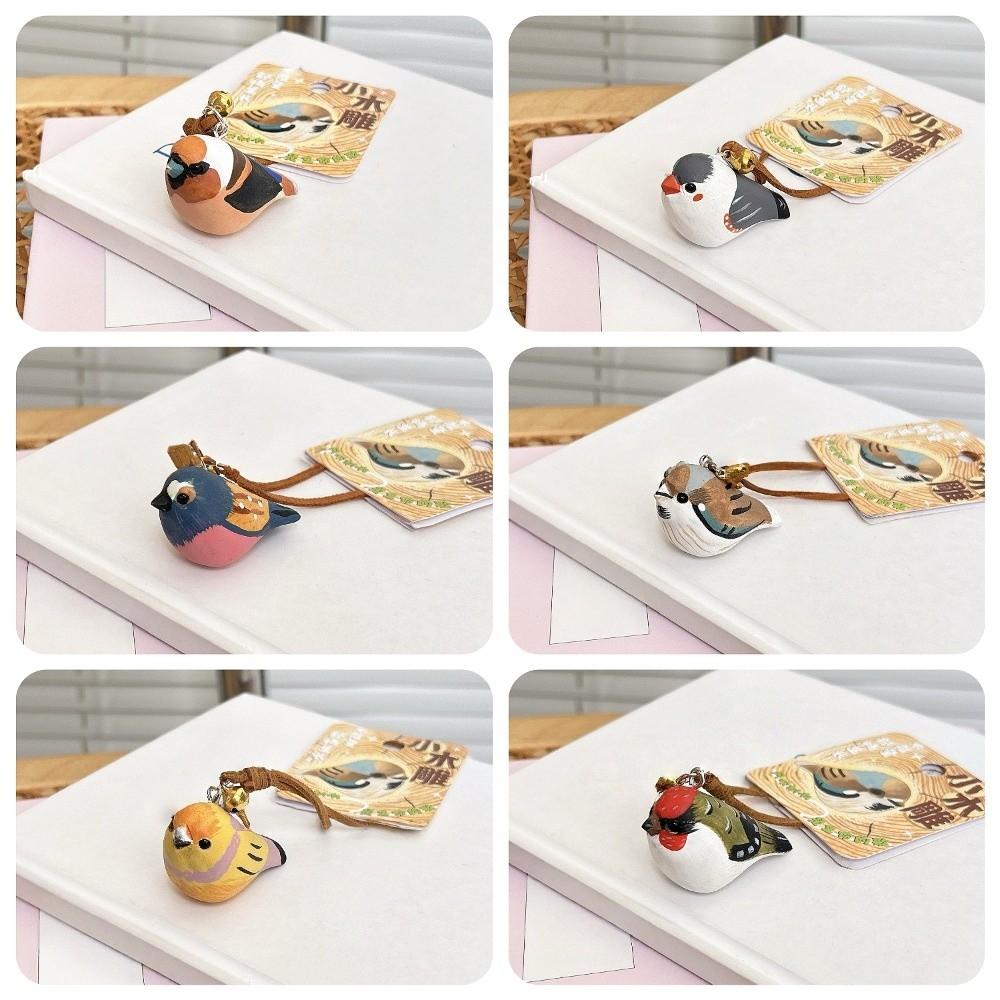 Cartoon Wood Carving Keychain Sparrow Brids Key Ring Unique Wooden Bird Pendant  Bag Hanging