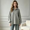 Solid color half-zipper lapel sweater women's soft waxy autumn and winter new loose and lazy outer wear pullover knitted top