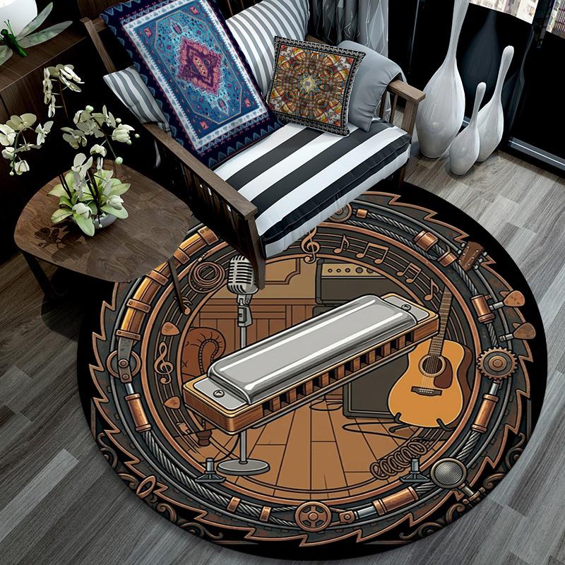 Steampunk Music Instruments Round Area Rug Under Office Chairs Bedroom Living Room Home Decor 80cm x 80cm