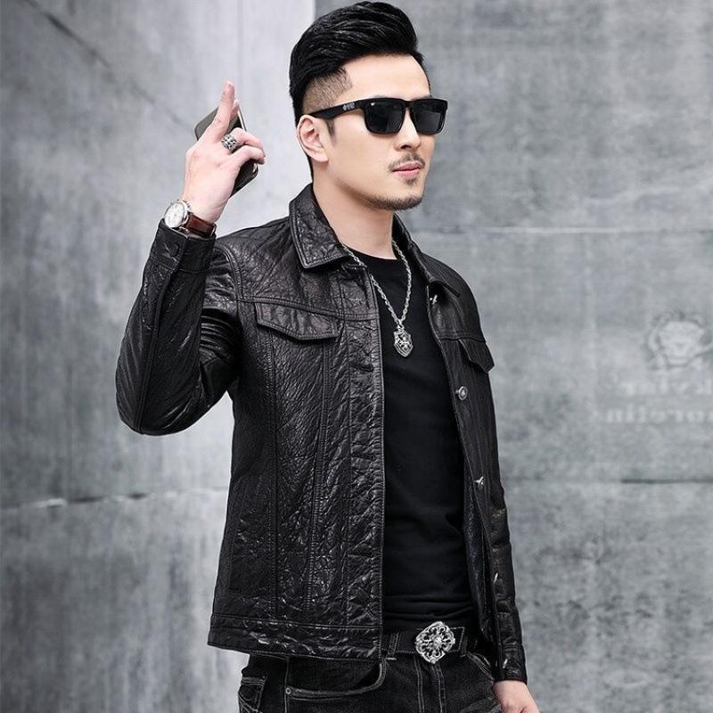 Autumn and winter leather leather jacket men's casual men's clothing first layer cowhide top brown leather motorcycle jacket