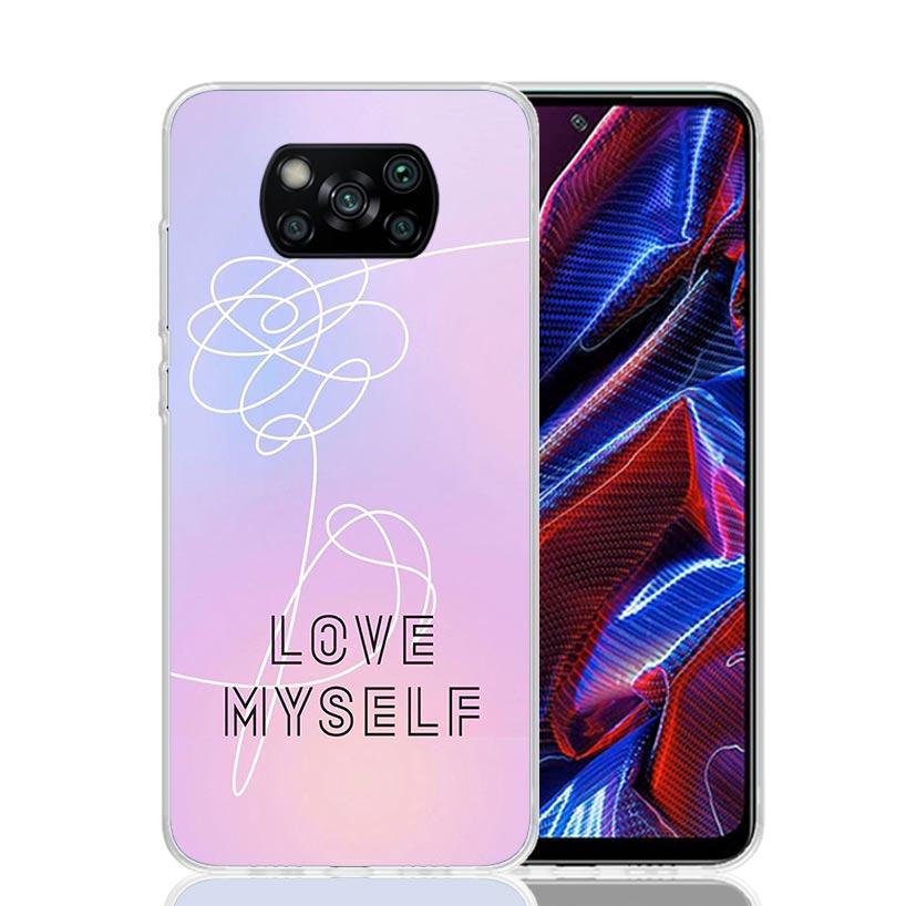 Love Yourself Flower Heart Line Kpop Phone Case For Xiaomi Poco F7 Ultra X7 X6 Pro X5 Redmi 15 15C 13 13C 12 12C 10 10A 10C 9 9A