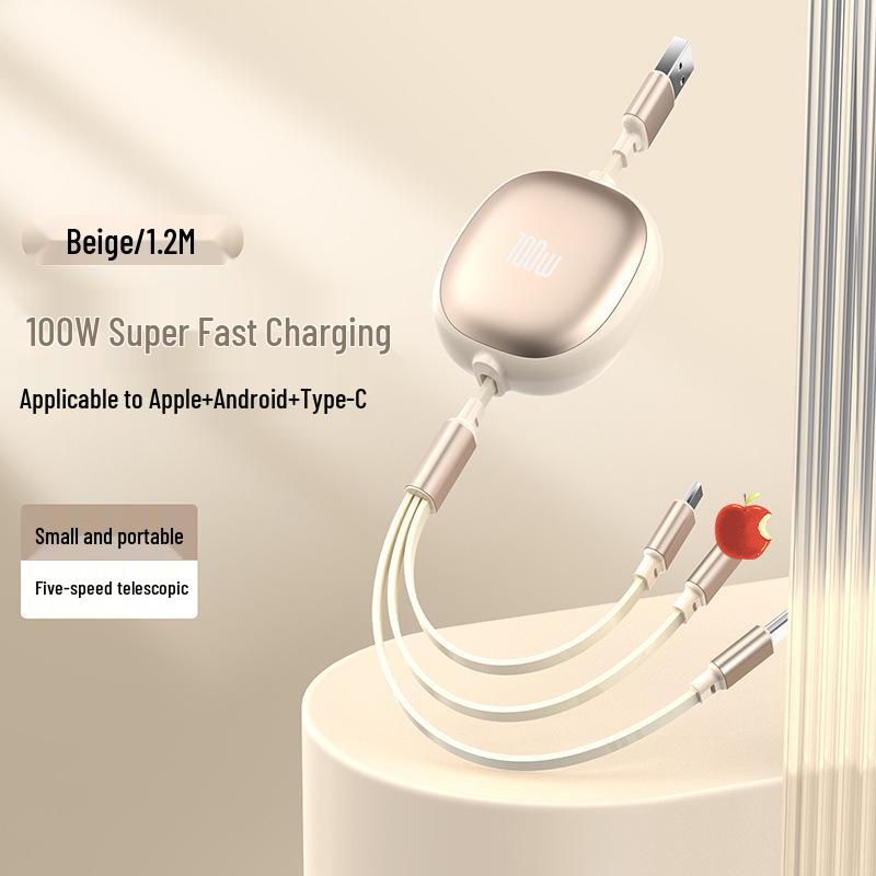 100W Retractable 3-in-1 Fast Charging Cable with Custom Logo