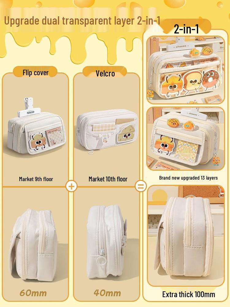 2025 Trendy Cheese Pencil Case: Large Capacity, Stylish Design for Girls, Perfect for Elementary School Students