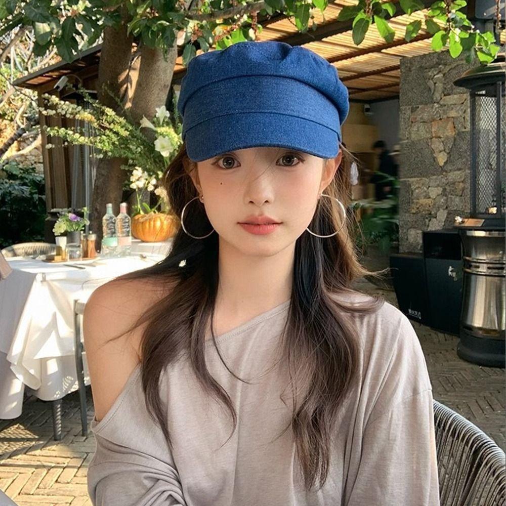 Vintage Denim Berets Flat Peaked Hats Fashion Octagonal Cap  Girls