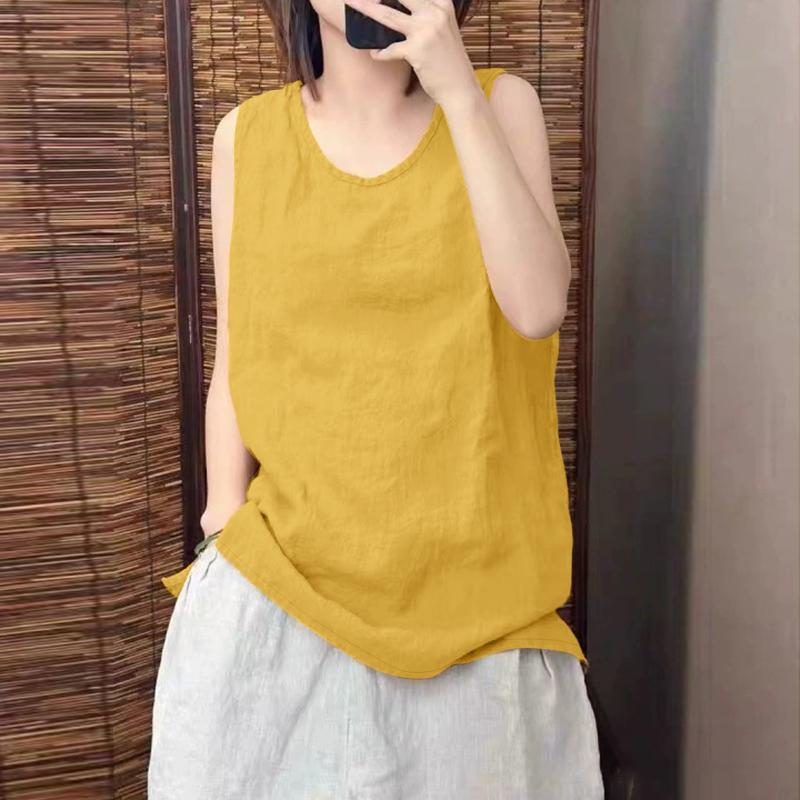 

ZANZEA Женские повседневные однотонные топы без рукавов с круглым вырезом 4XL жёлтый