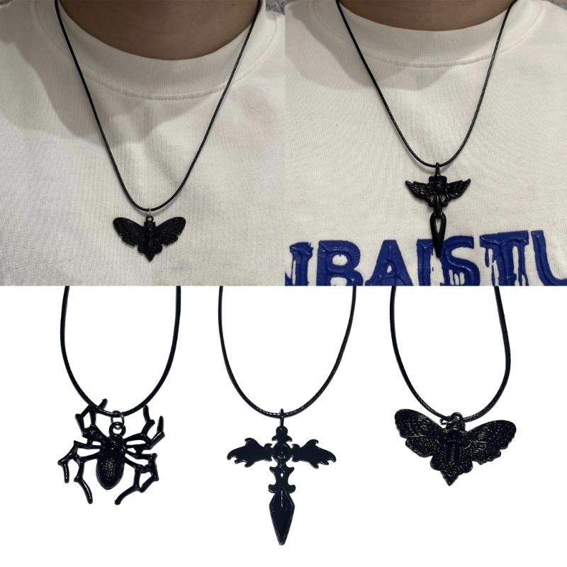 Halloween Cross Moth Charm Clavicle Chain Hip Hop Jewelry for Women Girl Party