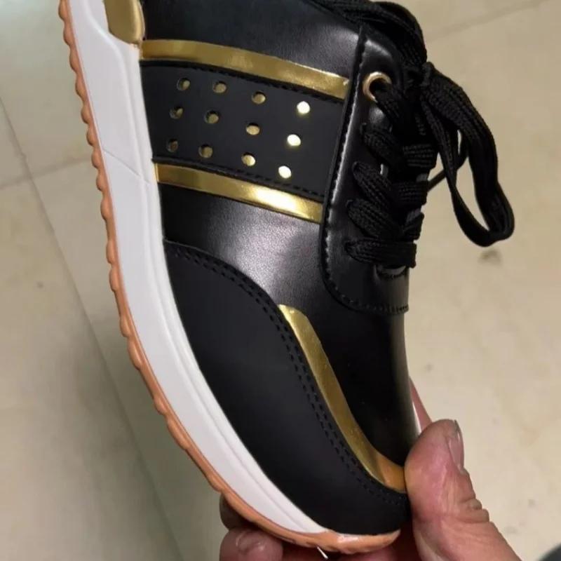 Women Sneakers Platform Shoes Leather Patchwork Casual Sport Shoes Ladies Outdoor Running Vulcanized Shoes
