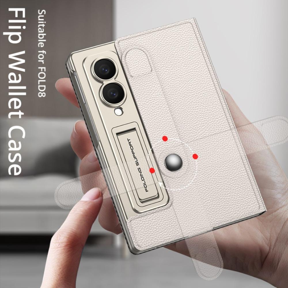 Book Flip Leather Credit Cards Pocket Case for Samsung Galaxy Z Fold 8 Fold8 Solid Color Wallet Tempered Glass Flim Back Cover