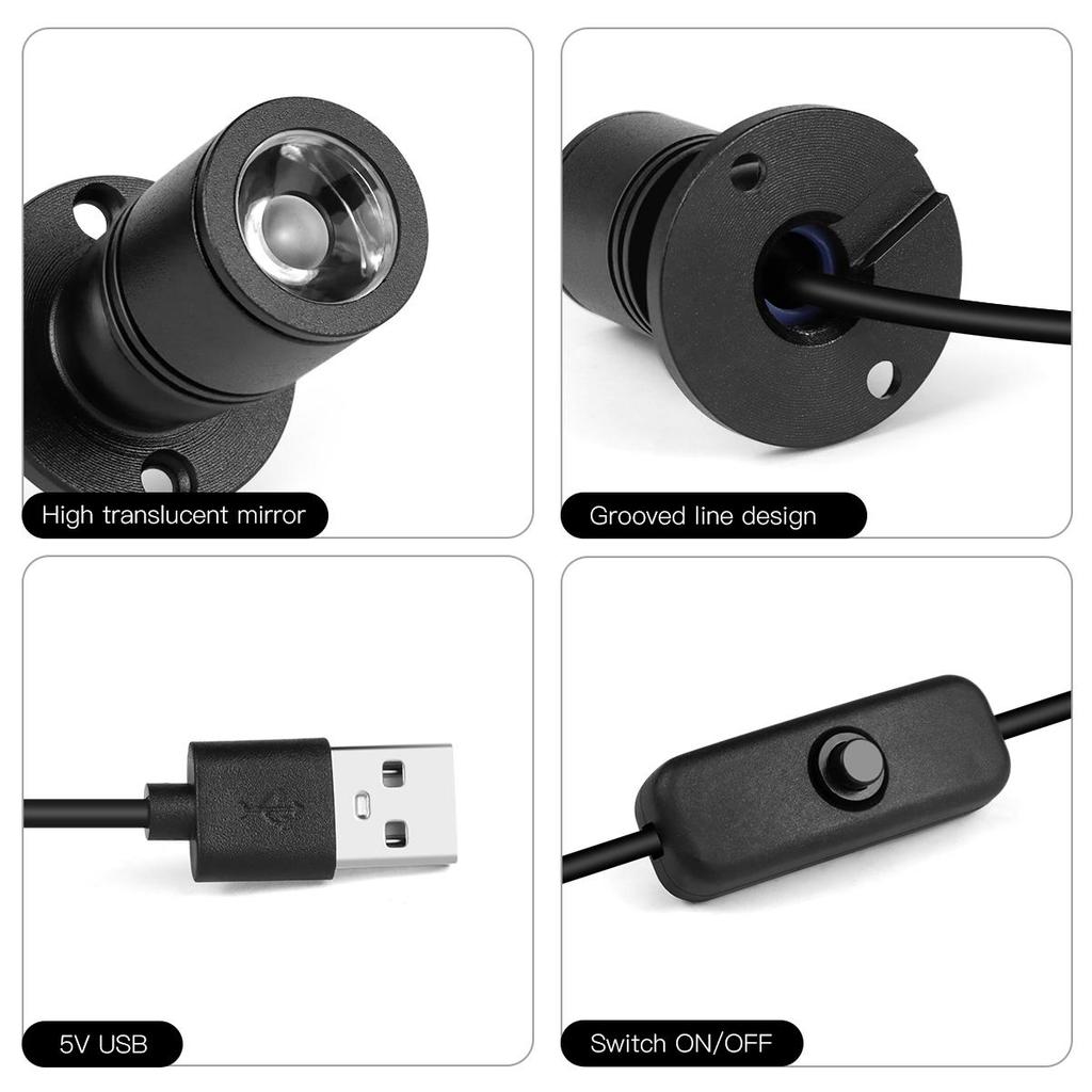 LED Light Bulbs USB Cable Operated Mini Size Spotlight 1W LED Lamp for Showcase Cabinet Closet Backgound Decoration