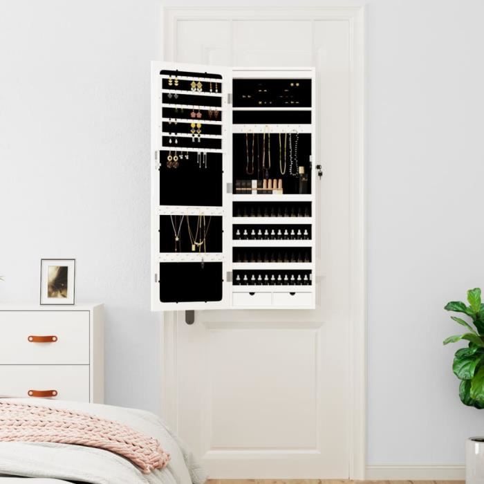 VidaXL Jewelry Cabinet with Mirror and LED Lighting Wall-Mounted White 353235