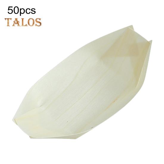 50 Pcs Wooden Snack Tray Eco-Friendly Disposable Boat Shaped Appetizer Plates Non-Toxic Serving Trays for Parties Weddings Family Gatherings