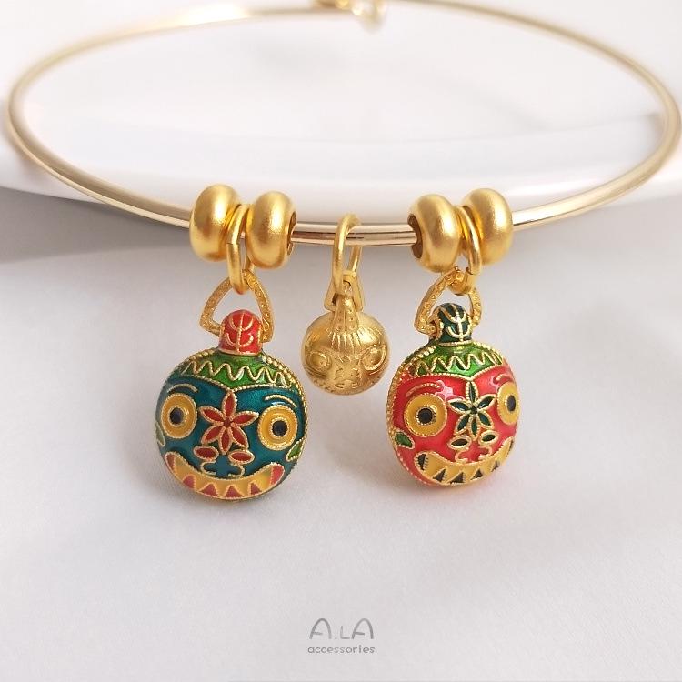 

Vietnam Sand Gold Pixiu Cloisonné Enamel Bracelet Charm - Wealth Amulet