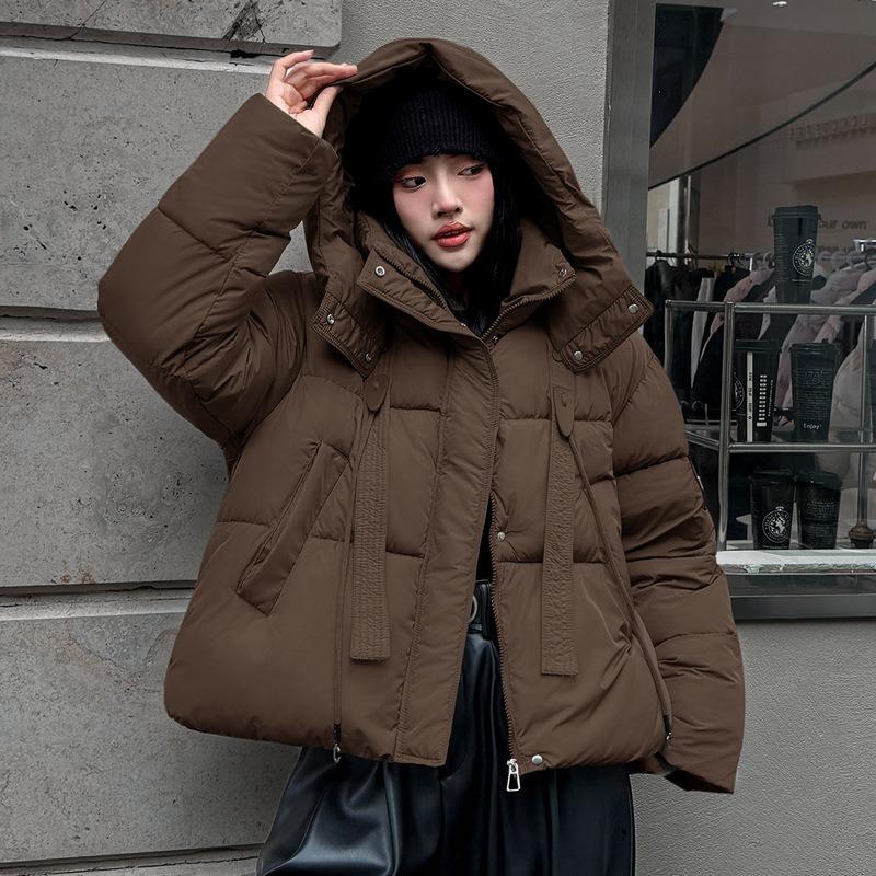 European short cotton-padded women's winter new coffee fashion hooded thickened bread jacket jacket