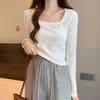 Small Bottoming Shirt Women's Shoulder Square Neck Long-sleeved T-shirt Spring Simple Inner Short Top