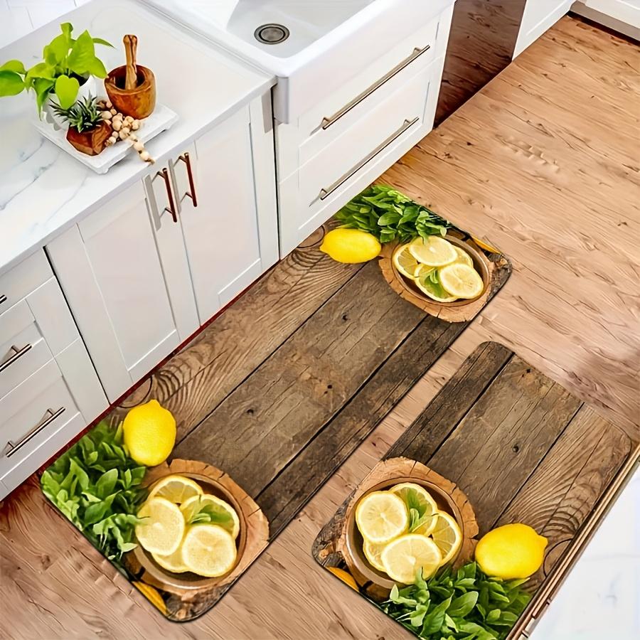 1 Stück Holz Zitrone Aufdruck Wasserdicht Rutschfest Dick Gepolstert Küchenmatte Strapazierfähig Komfort Stehmatte für Küche Badezimmer