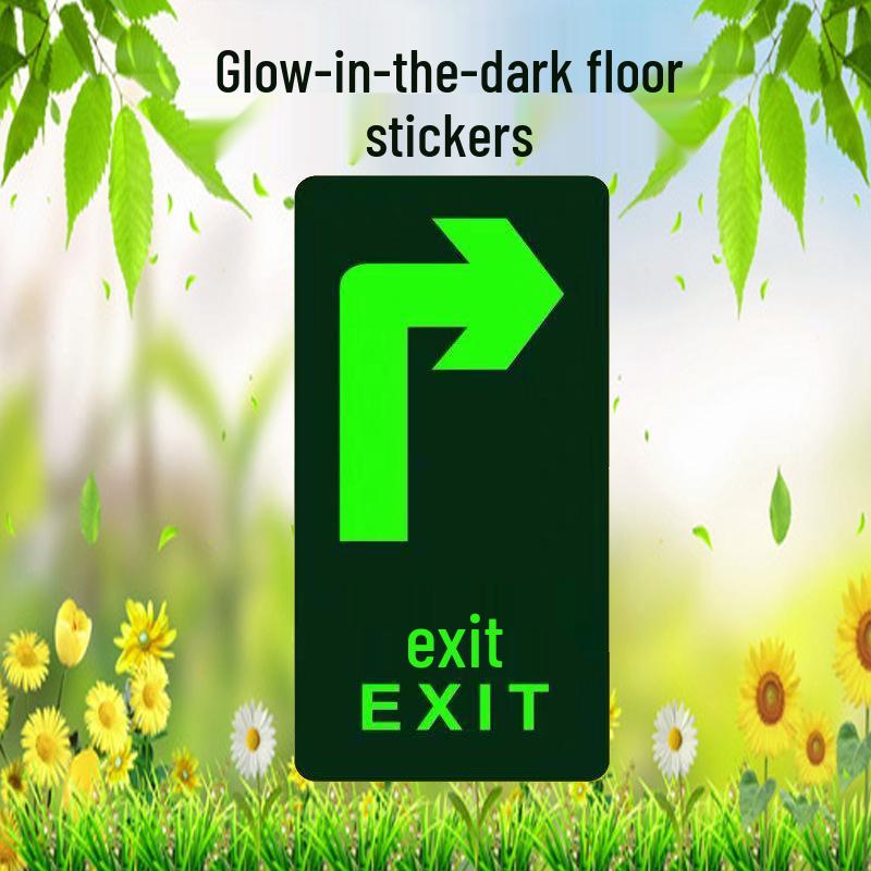 Safety Exit PVC Luminous Floor Sticker - Caution Slippery Steps & Fire Sign