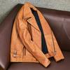 Mens Genuine Leather Jacket Heavyweight Waxed Cowhide Slim Fit Biker Short Coat Notch Lapel