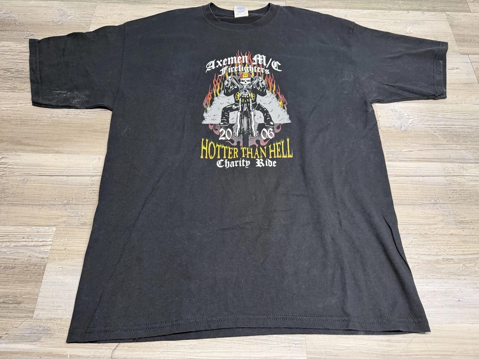 

Axmen Motorcycle Club Biker Tee Charity Ride Hotter Than Hell Double Sided XL #2 M