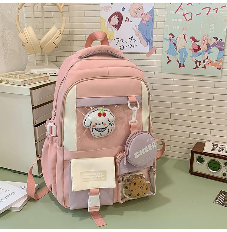 Color Fashion Blocked Letter Pattern Backpack With Compartment Transparent