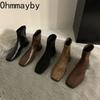 Spring Autumn Women Modern Ankle Boots Fashion Square Toe Short Booties Ladies Casual Low Heel Shoes