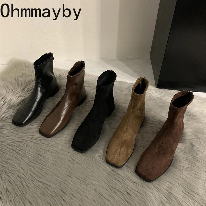 Spring Autumn Women Modern Ankle Boots Fashion Square Toe Short Booties Ladies Casual Low Heel Shoes
