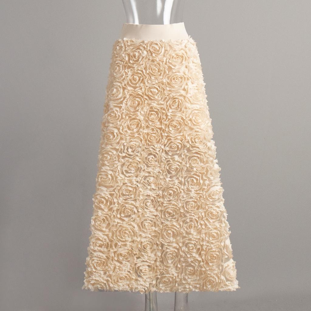 Fall Winter New Women's Petal Design Long Maxi Evening Skirt Elegant Formal Party Dinner High Waist Skirt